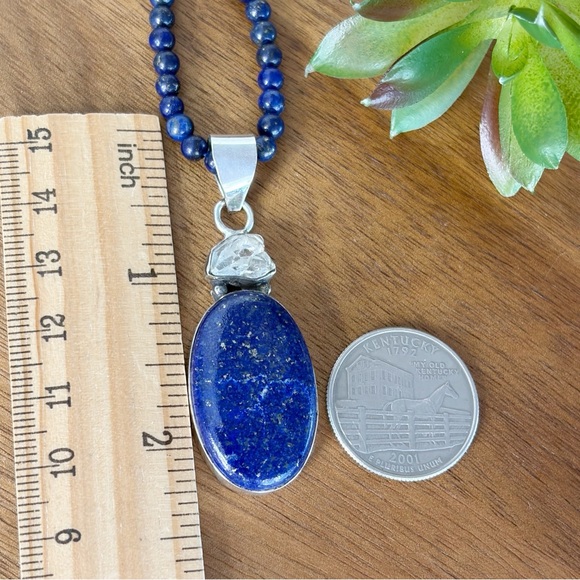 Genuine Herkimer Diamond and Lapis Lazuli Pendant Vintage Southwest Boho 925 - Picture 8 of 9
